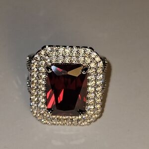Bold Red and Silver Halo Statement Ring